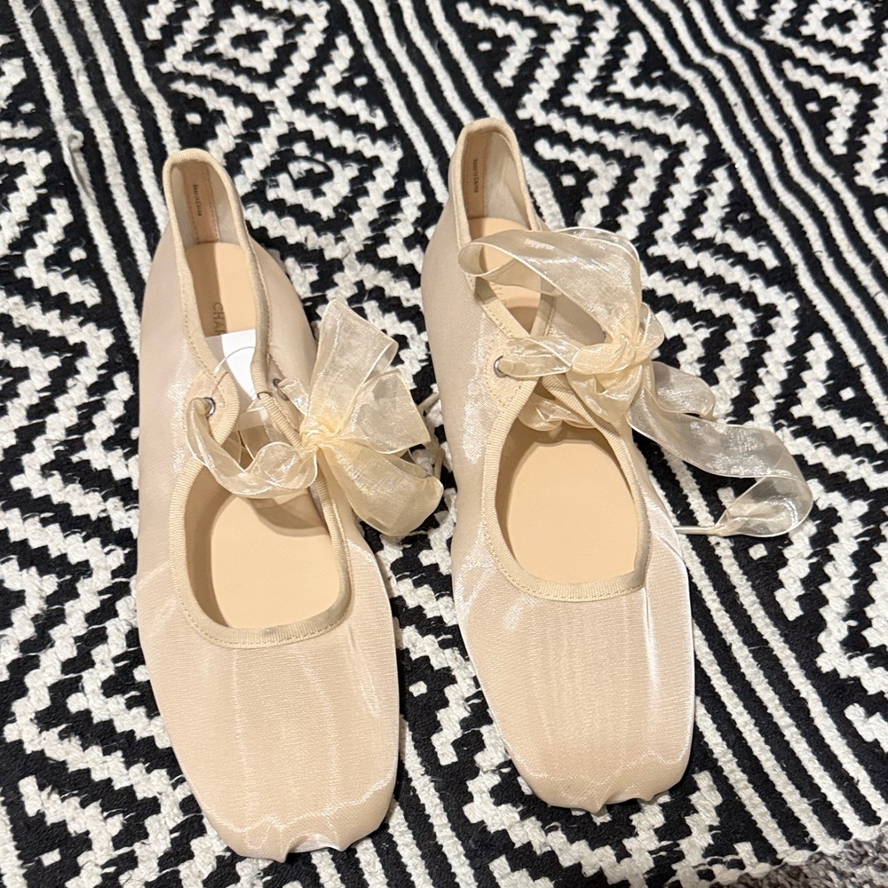 Charles & Keith Sheer Ribbon Ballet Flats - Beige